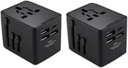 Travel Adapter, Universal International Travel Plug Adapter - European Plug Adapter Travelling Essentials to AUS US EU UK Spain Ireland Italy Worldwide with Socket 3 USB Type-C Outlet (Black-2pack)