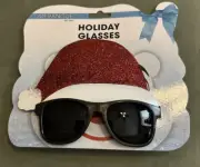 Merangue Holiday Glasses Black Color Frame. Santa Hat With Glitter Accents. New