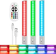 Rechargeable Under Cabinet Lighting Wireless, Under Counter Lights for Kitchen Closet Bedroom Wardrobe Stairs Hallway 79 LED 15 Color Temps Dimmable RGB Lights Bar with Remote 3 Pack