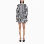[Patou] Black/white striped cotton mini chemisier dress 38 FR ["Black"/ "White"]