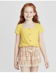 * NWT-Girls' Lettuce Edge Button-Front Short Sleeve Top - art class™ Yellow XXL
