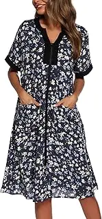 [YOZLY] House Dresses for Women Zipper Front Housecoat Lightweight Duster Robe with Pockets