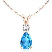 Swiss Blue Topaz Teardrop Pendant with Diamond