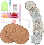 OHPHCALL 1 Set Diamond Coasters DIY Cup Mats with Cork Base Elegant Mandala Design Heat Insulation Lightweight Portable for Home Use