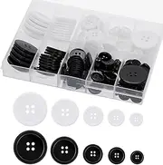 160PCS Resin Sewing Buttons 5 Sizes of Black White Round Mixed Buttons Eco-Friendly 4-Hole Craft Buttons with Separate Compartment Storage Box Suitable for Sewing DIY and Holiday Decoration