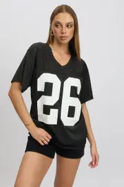 Black Sport Tee Short Sleeve - Size 16XL, Women's Graphic Tee