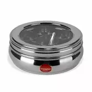 Stainless Steel Belly Shape Masala Spice Box Dabba with See Through Lid 1.1 L