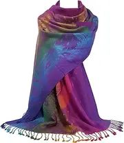 [GFM] Women's Peacock Feathers Design Scarf in Purple (AG-JMN)(NPCKPASH-P34), Purple, l