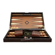 Dal Rossi Italy Backgammon Wooden 15 inch Crocodile Engraved Design Dark Brown