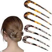 French U-shaped Hair Pin, 4Pcs Hair Sticks Forks Cellulose Acetate Tortoise Shell,Twist Hair Pins Clip for Long Hair for Women Girls Vintage Hairstyle Accessories Chignon Pin