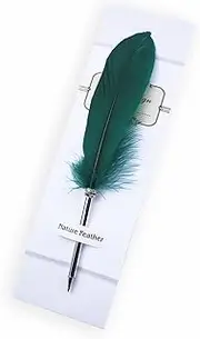 SpyShop Feather Ballpoint Pen-Black Ink Vintage Feather Quill Refined Plated Rod Quill Ballpoint Pen For School Writing ▏Wedding Gift Signature Pen (Dark green)