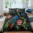 Peacock Comforter Cover Queen Size Vintage Flower Duvet Cover Peacock Feather...