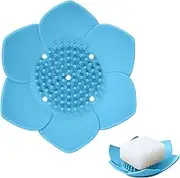 Grifito Silicone Soap Dish, Self Draining Flower Shape Silicone Shower Soap Dish, Soap Holder for Travel Soap Container for Shower Kitchen Bathroom Hotel (Blue)