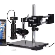 AmScope H800 0.7X-5X Zoom LED Microscope on Dual-Arm Boom Stand + 5MP Camera