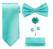 TIE G 5pcs Tie Set in Gift BOX WHITE OR BLACK: Solid Color Necktie, A-aqua