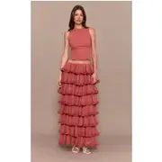 Blush Rose Chiffon Tiered Frill Maxi Skirt, Blush Rose