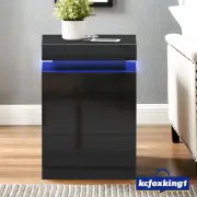 Bedside Tables Drawers Storage Cabinet Bedroom LED Light Side End Table Black