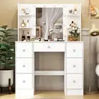 Dressing Table With LED Mirror 7 Drawers Set Makeup Desk Vanity Table 10 Lights