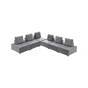 Foret 6pc Armless Seat Modular Extension Ottoman Couch Velvet Sofa Light Grey
