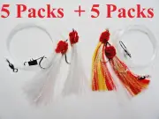 10 Packs 5/0 Shrimp Fly Rigs 5 White & 5 Red/Yellow Rock Fishing Lures