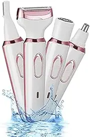 Electric Razor for Women, 4-in-1 Women’s Body Hair Removal, Pubic Shaver Bikini Trimmer for Eyebrow Face Body Underarm, Portable Ladies Shaver, Women’s Trimmer USB IPX7 Waterproof