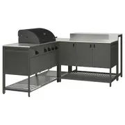 BÅTSKÄR outdoor ktchn w gas bbq+bar table, dark grey, 220x180 cm