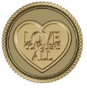 "LOVE CONQUERS ALL" Medallion for Box Cremation Urn/Flag Case - 2 Inch Diameter