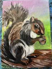 5x7 Canvas Panel Acrylic Painting of “squirrel” Original Artist- OOAK