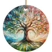 Tree Of Life Christmas Ornament Watercolor Stained Glass Gift Pine Tree Decor
