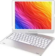 BABG Keyboard Case for iPad 6th Gen 2018, iPad 5th Gen 2017, iPad Pro 9.7, iPad Air 2, iPad Air 1, 360 Screen Rotation 7 Colors Backlight iPad Case with Keyboard - Silver