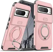 Nexue for Google Pixel 7 Pro Case with Slide Camera Cover,Built-in 360° Ring Kickstand, Military Grade Shockproof Protective Magnetic Phone Case for Google Pixel 7 Pro,Pink