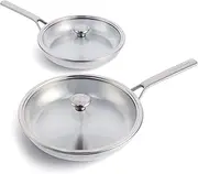 [Merten & Storck] Tri-Ply Stainless Steel 26cm and 30cm (Inc. Lids) Frying Pan Set, Silver