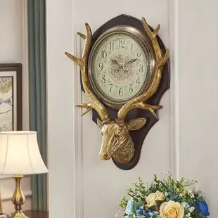 鐘表掛鐘 客廳創意 歐式鐘表復古美式裝飾掛表靜音時鐘 大鹿頭掛鐘