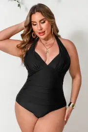 Cupshe Elegant Beauty Black Plus Size One-Piece Swimsuit - Black,3X