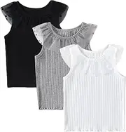 [RomperinBox] Toddler Tank Tops Girls 3 Pack Ribbed Knit Multipacks Halter Top Camisoles Undershirt
