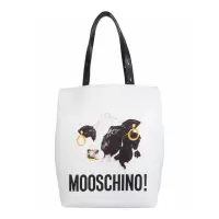 在飛比找momo購物網優惠-【MOSCHINO】莫斯奇諾 乳牛托特包 白色(2A7597