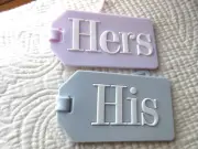 KATE SPADE HIS & HERS LUGGAGE TAG SET SOFT FLEX RUBBER LAVENDER RAISED LETTERS