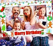 JeVenis Christmas Birthday Party Decorations Merry Birthday Party Photo Booth Props Decoration Merry Birthday Sign Christmas Banner Xmas Tree Party Game