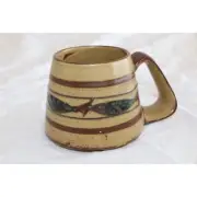Vintage Art Pottery Coffee Mug Tea With Three Decorative Fish In Glaze Handmade