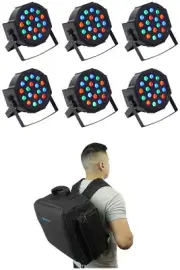 6) Rockville RockPAR50 LED RGB Par Can DMX DJ Stage Club Wash Up-Lights+Backpack