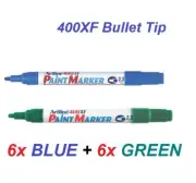 Artline Permanent PAINT Marker 400XF Bullet 2.3mm - 6x BLUE + 6x GREEN