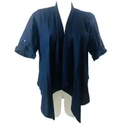 New Autograph womens waterfall jacket size 18 linen navy blue short sleeve