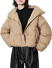 [Generic] Women's Short Bright Down Jacket With Stand Up Collar And Thick Warm Jacket