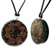 Black Tourmaline Heart Copper Coil Orgonite Pendant Gemstone Disc Reiki Energy