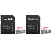 2 Units SanDisk 32GB Ultra UHS-I microSDHC Memory Card with SD Adapter
