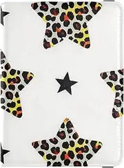 [Amooorous] Cartoon Leopard Print Star White Leather decorative passport holder for travel family Vaccine Case Protector Cover Passport Case Waterproof, Cartoon leopard print star white, 1 size