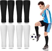 [JUNEBRUSHS] Children's Football Socks, 4 Pairs of Socks Without Socks, White, Black Football Socks, Children's Football Socks for Beginners and Teenagers, white black, One Size