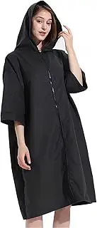 Changing Robe with Hood Microfiber Changing Bath Robe with Zipper Quick Dry Swim Towel Oversized Changing Towel Robe for Surfing Swimming Wetsuit (Black, 1 PCS)