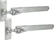 IRONTITE® Adjustable Gate Hinges Heavy Duty 450mm (18"), Hook and Band Gate Hinges for Wooden Gates. Galvanised Hook and Band Hinges with Fixings Included. (Galvanised)