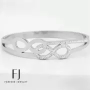 Women's 6.5" Stainless Steel Cubic Zirconia Silver Bangle High Polish*Box